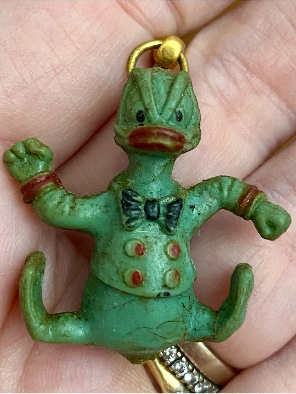 Rare 60s Vintage Walt Disney Production Donald Duck Green Monochromatic Keychain